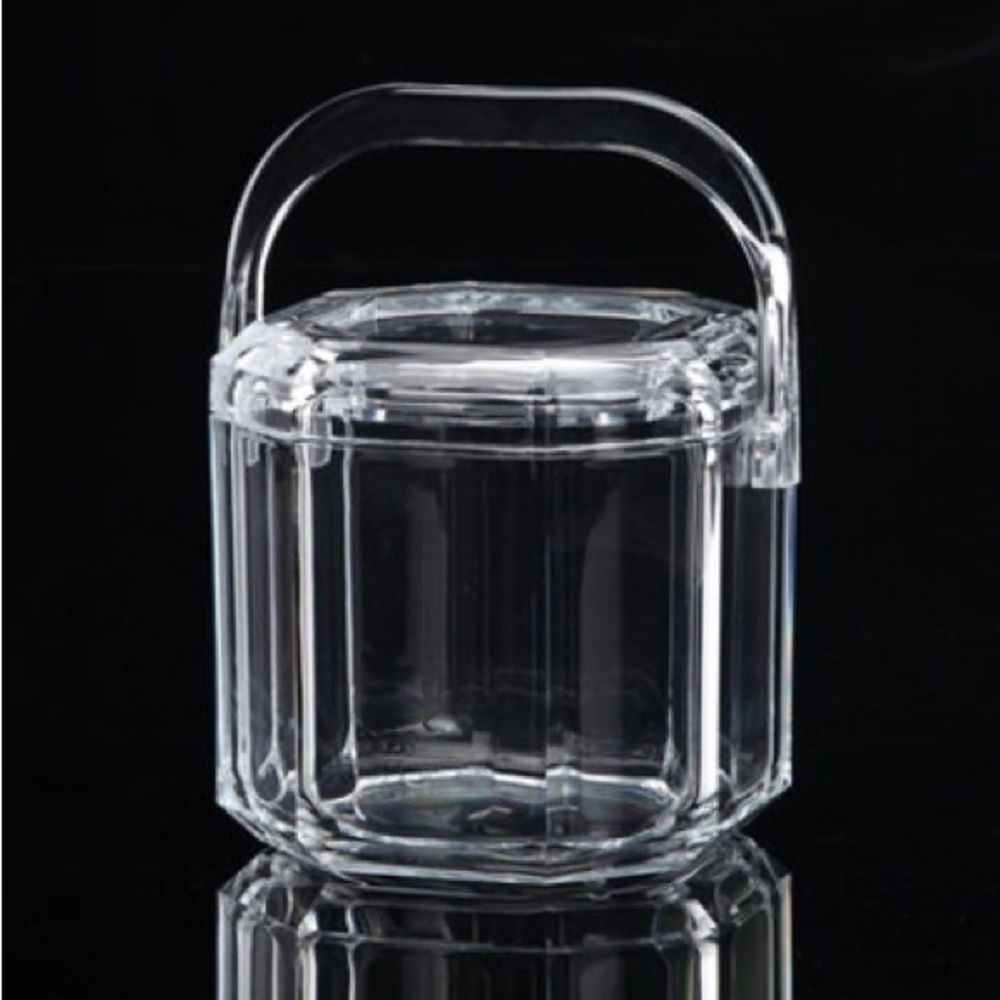 Vintage MCM Lucite Ice Bucket Lid Handle Tongs B Engraving Wedding Lux Retro